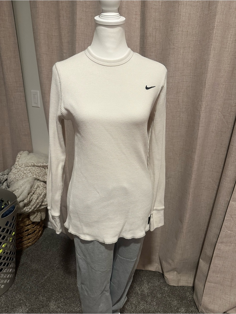 Nike Men’s White Long-Sleeve Thermal Top - Waffle Material